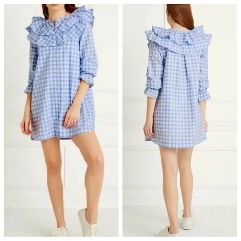 Hill House Home The Collette Gingham Dress Blue White Women's Size Medium NWT